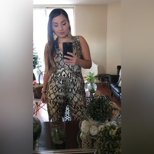 Snake Print Jumpsuit – V-Neck, Straight Leg, Ark & Co, Size S